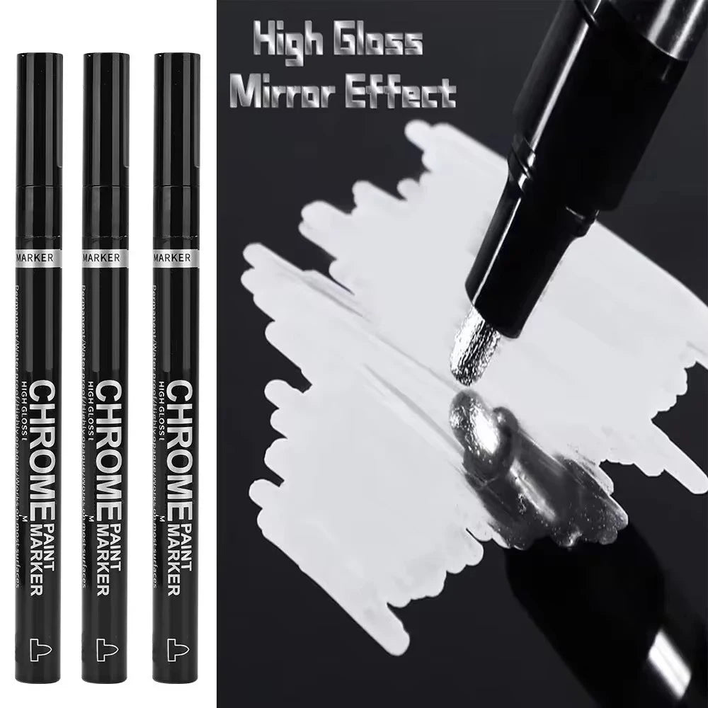 5/1pcs Chrome Pen Marker Mirror Waterproof Paint Repair For Rock Ceramic Glass Metallic Gold/Silver 2mm Nib - 3pcs Silver