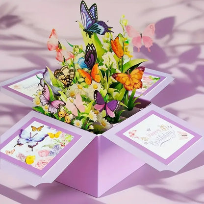 1pc 3D Pop-Up Birthday Greeting Card - Floral and Butterfly Design for Any Recipient, Handwritten Note FeaturePaper Construct