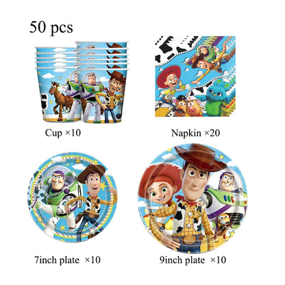 Toy Story Party Decoration Tableware Paper Plates Party Favors Gift Tablecloth BirthdayParty Supplies Toys Stamp Bracelet - 5