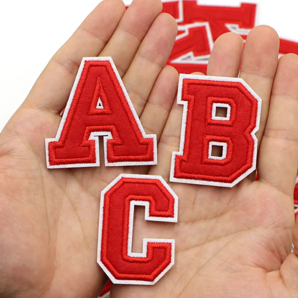 Red A-Z 0-9 English Number Letters Alphabet Towel Embroidered Patches For Clothing Bags Jacket Iron On Accessories DIY Logo N