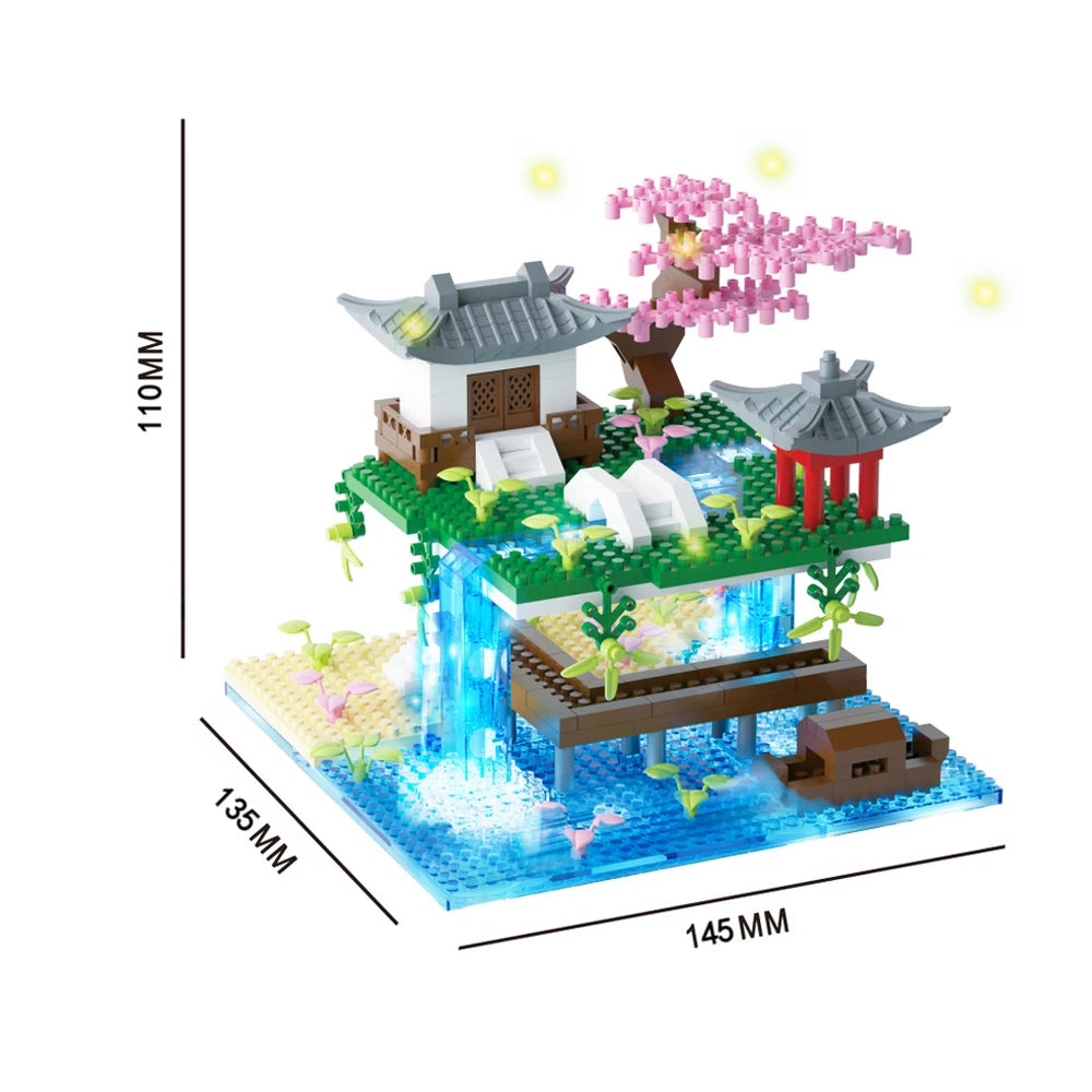Sakura Tree Micro Blocks with LED Lights - Cherry Blossom Treehouse Model, 3D Romantic Night Glow Decor, Thoughtful Gift for 