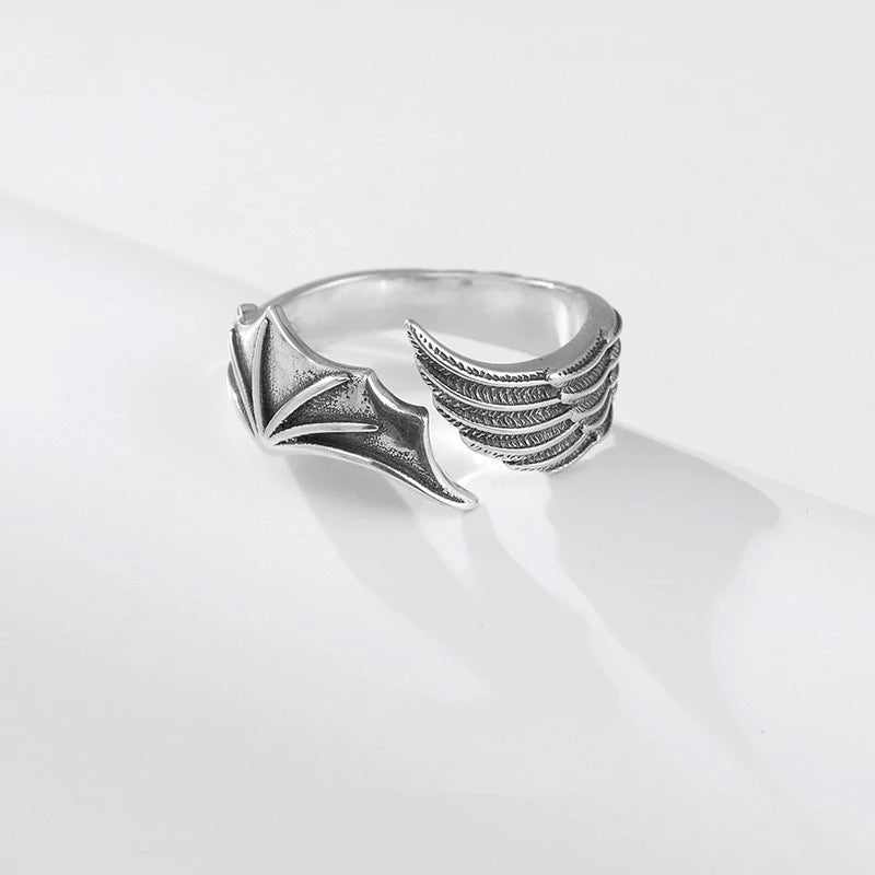 Retro Angel Demon Wings Open Ring for Women Couples Punk Gothic Adjustable Finger Jewelry Accessories Hip Hop Gifts - 991218