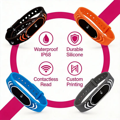 RFID IC ID Silicone Wristband Fudan F08 S50 M1 13.56MHz / TK4100 Chip 125KHz Waterproof Wrist Tag for Swimming & Foot Spa 20P