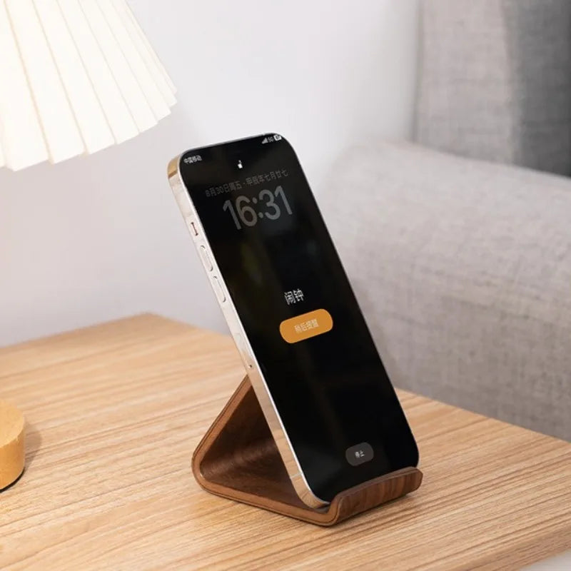 Simple Creative Solid Wood Phone Holder Black Walnut Phone Stand Business Card Display Rack Home Office Desktop Decoration