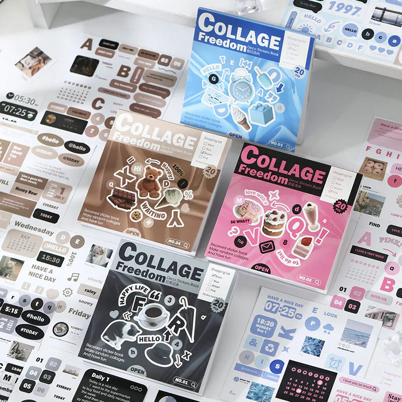 Journamm 20 Pcs Cartoon Collage Sticker Book DIY Scrapbooking Collage Junk Journal Vintage Decor Stationery Suppliesjavascrip