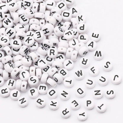 50/100pcs/lot 7x4mm White Round A-Z Alphabet Letter Acrylic Loose Spacer Beads for Jewelry Making Diy Bracelet Accessories
