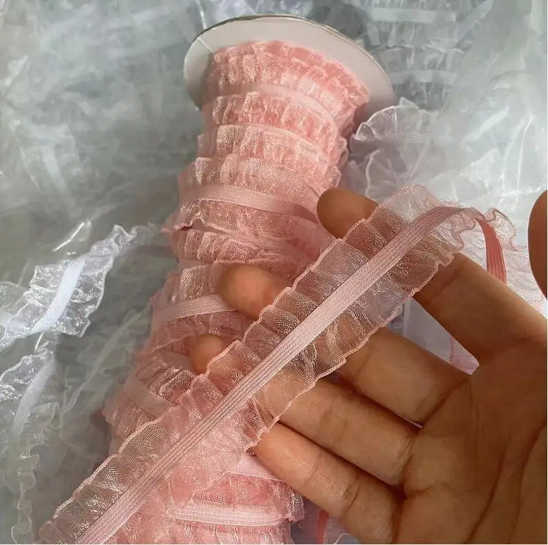 5 Yards Pleated Stretch Lace Trims Ribbons Ruffled Elastic Band Baby Hairband Belt Shoes Decorative Tapes DIY Craft Supplies 