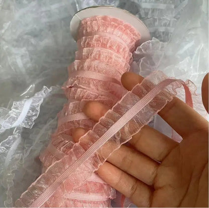 5 Yards Pleated Stretch Lace Trims Ribbons Ruffled Elastic Band Baby Hairband Belt Shoes Decorative Tapes DIY Craft Supplies 