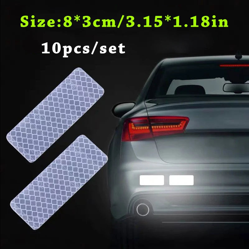 10pcs/set Car Bumper Reflective Safety Strip Stickers Car Reflective Sticker Reflective Warning Safety Tape - WHITE