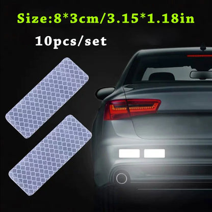 10pcs/set Car Bumper Reflective Safety Strip Stickers Car Reflective Sticker Reflective Warning Safety Tape - WHITE