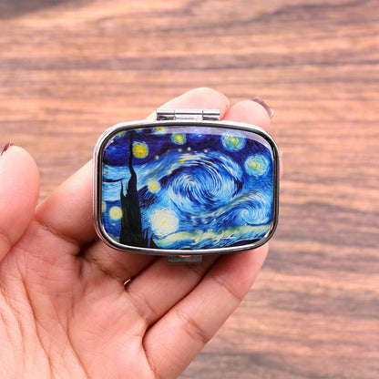 Van Gogh Art Mini Pill Box 2-Compartment Medicine Pill Organizer Household Portable Medicine Storage Box Travel Jwelery Gift