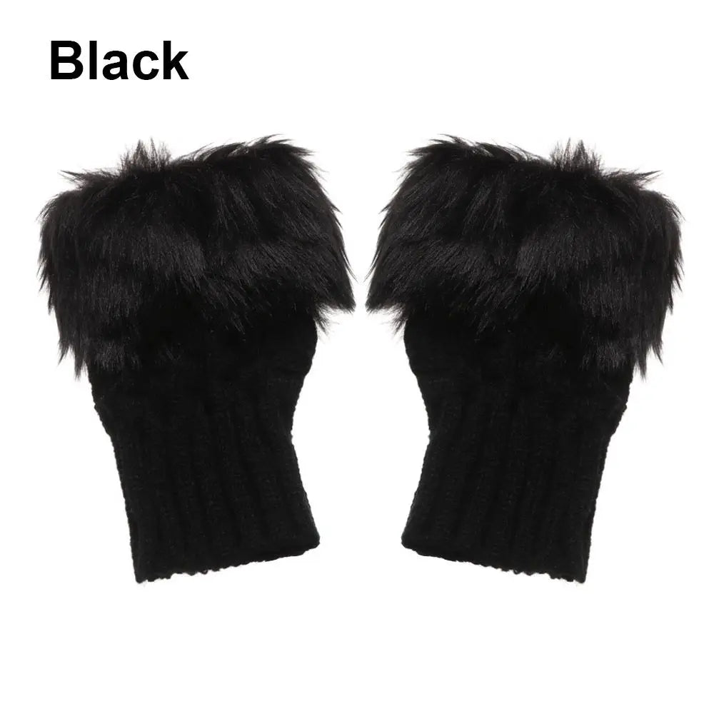 Rabbits Knitted Gloves, Faux Rabbit Hair Mittens, Warm Fingerless Gloves for Winter, Cozy Texting Gloves, Stylish Outdoor Han