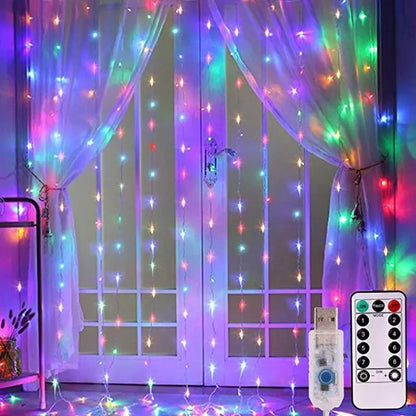 Christmas Home Decoration USB 8 Modes Fairy Garland Lights LED Curtain String Lights with Remote Control for Bedroom Wedding 