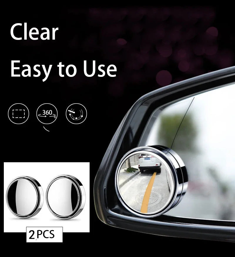 2Pcs Round Frame Convex Blind Spot Mirror Safety Driving Wide-angle 360 Degree Adjustable Clear Rearview Mirror Car Accessori