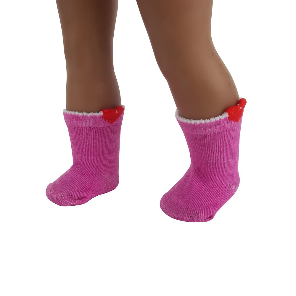Doll Accessories Socks Heart Stripe Solid Color Knit Doll Socks For 43cm Baby New Born&18 inch American,OG Girl Doll Toy - BE