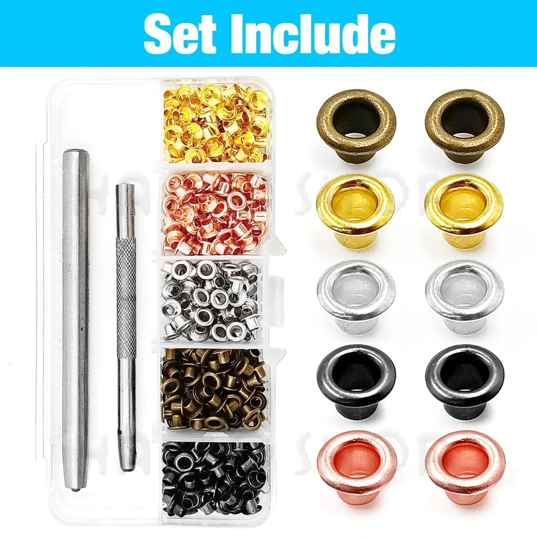 200pcs Metal Eyelet Gromment Kit Eyelet Punch Install Tool Set With Storage Box For LeatherCraft Shoes Belt Cap Bag Tags Clot
