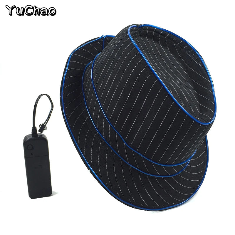 LED Fedora Hat Concert Grand Event Concert NightClub Masquerade Jazz Top Cap Luminous Hat Men Women Led Panama Gangster Hats