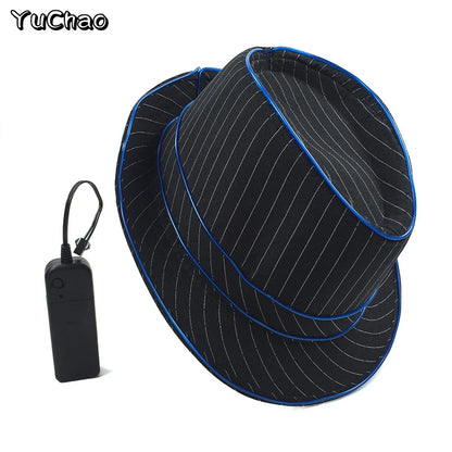 LED Fedora Hat Concert Grand Event Concert NightClub Masquerade Jazz Top Cap Luminous Hat Men Women Led Panama Gangster Hats