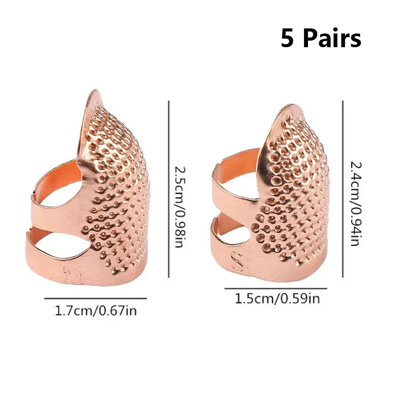 2PCS Vintage Adjustable Thimble Hand Sewing Thimble Ring Home Non-Slip Needle Press Finger Sleeve - Rose gold 5 pairs