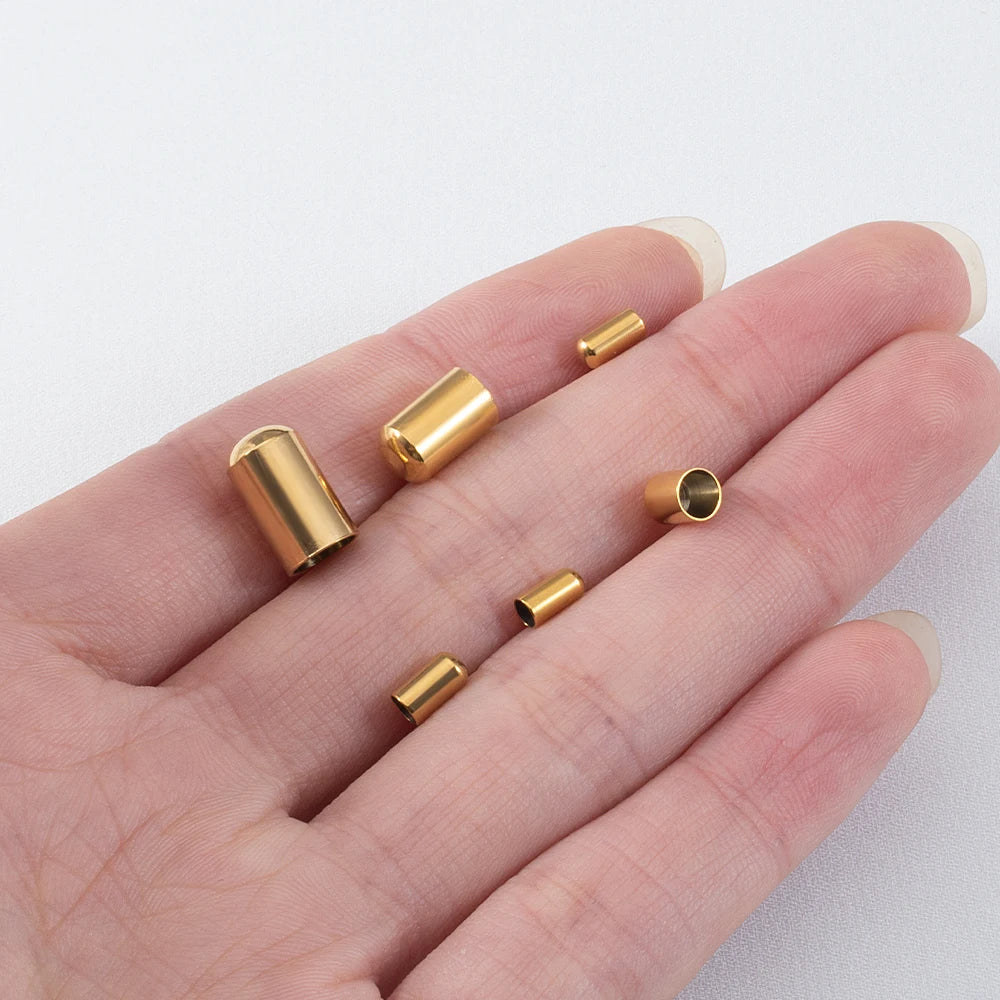 20pcs Stainless Steel End Caps Bracelet Necklace Fastener Round Caps Leather Cord Crimp Caps Accessories for Jewelry Making D