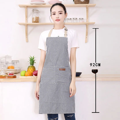 White Black Striped Man Woman Home Restaurant Kitchen Baking Nail Bib Oil Repellent Work Apron 2 Pockets Adjustable Clean Apr