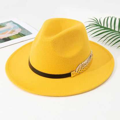 European and American foreign trade leaf decoration women's woolen hat jazz hat autumn and winter Korean version of the Briti