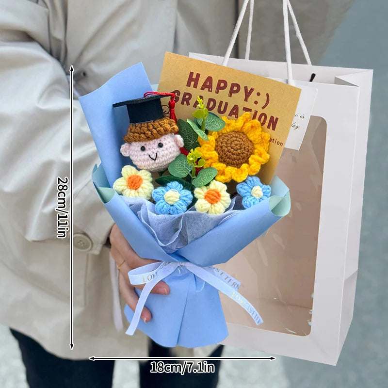 Graduation Bouquet Artificial Crochet Bouquets Hand-woven Flower Bouquet Gifts Teacher's Day Graduation Gift Flowers