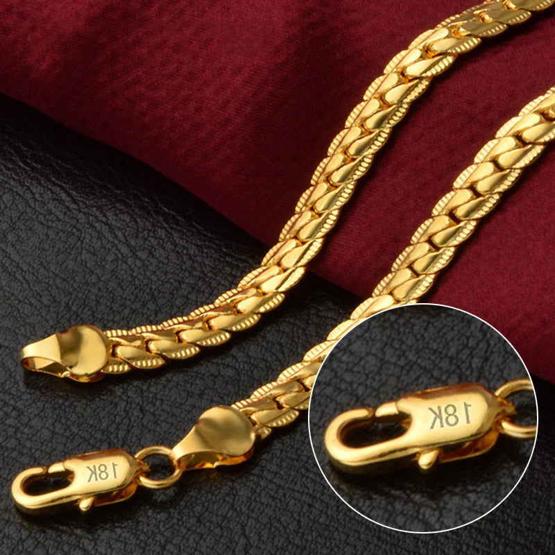 18K Gold/Silver Color 6mm Full Sideways Necklace 8/18/20/24 Inch Chain For Woman Men Fashion Wedding Engagement Jewelry - Gol