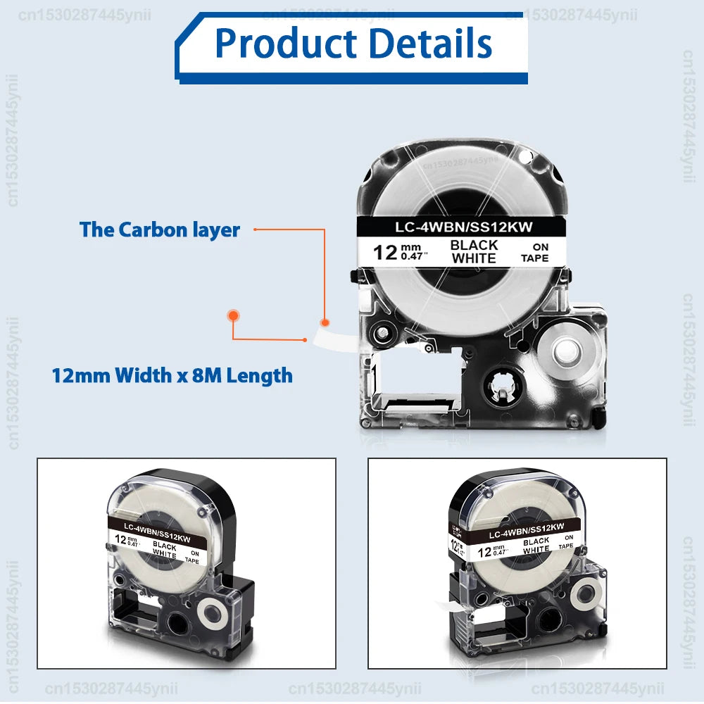 6/9/12mm Compatible Epson KingJim Label Tape SS12KW SS9KW SS6KW ST12KW SC12YW SD12KW SM12ZW for Epson LW-300 LW-400 Label Mak