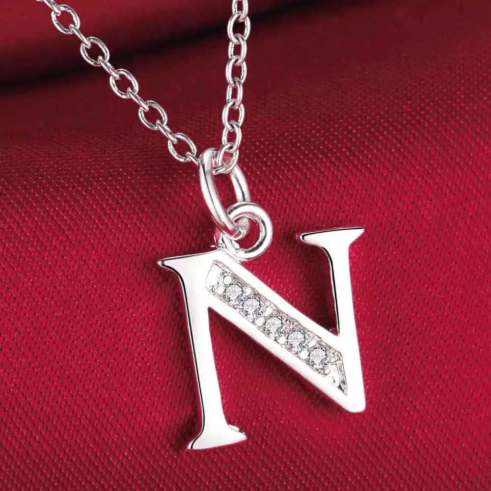 26 Letters 925 Sterling Silver Necklace Pendant Zircon For Women Exquisite Student Girlfriend Jewelry Accessories Wedding Gif
