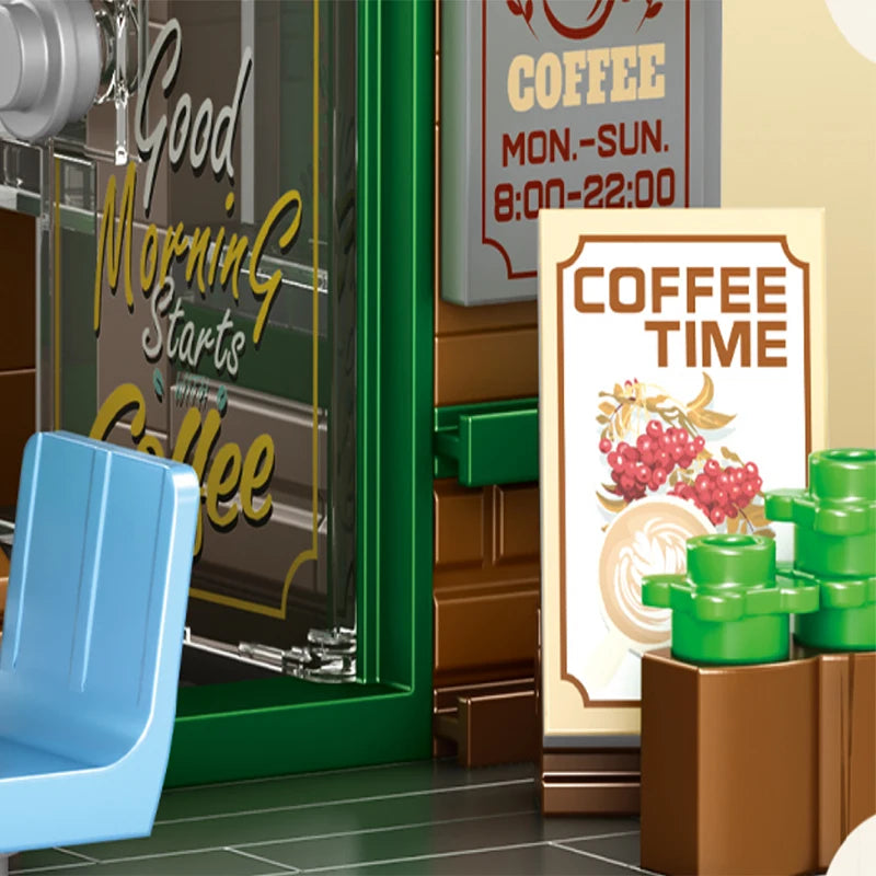 City Architecture Building Blocks Street View Cafe Model Desktop Decoration Children DIY Assembly Toy Holiday Gift