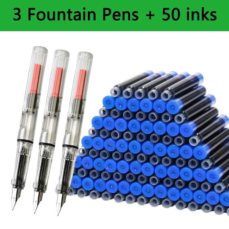 53Pcs Fountain Pen Replaceable Ink Set Black/Blue/Red ink EF School Pens Office Supplies Stationery for Writing Calligraphy P