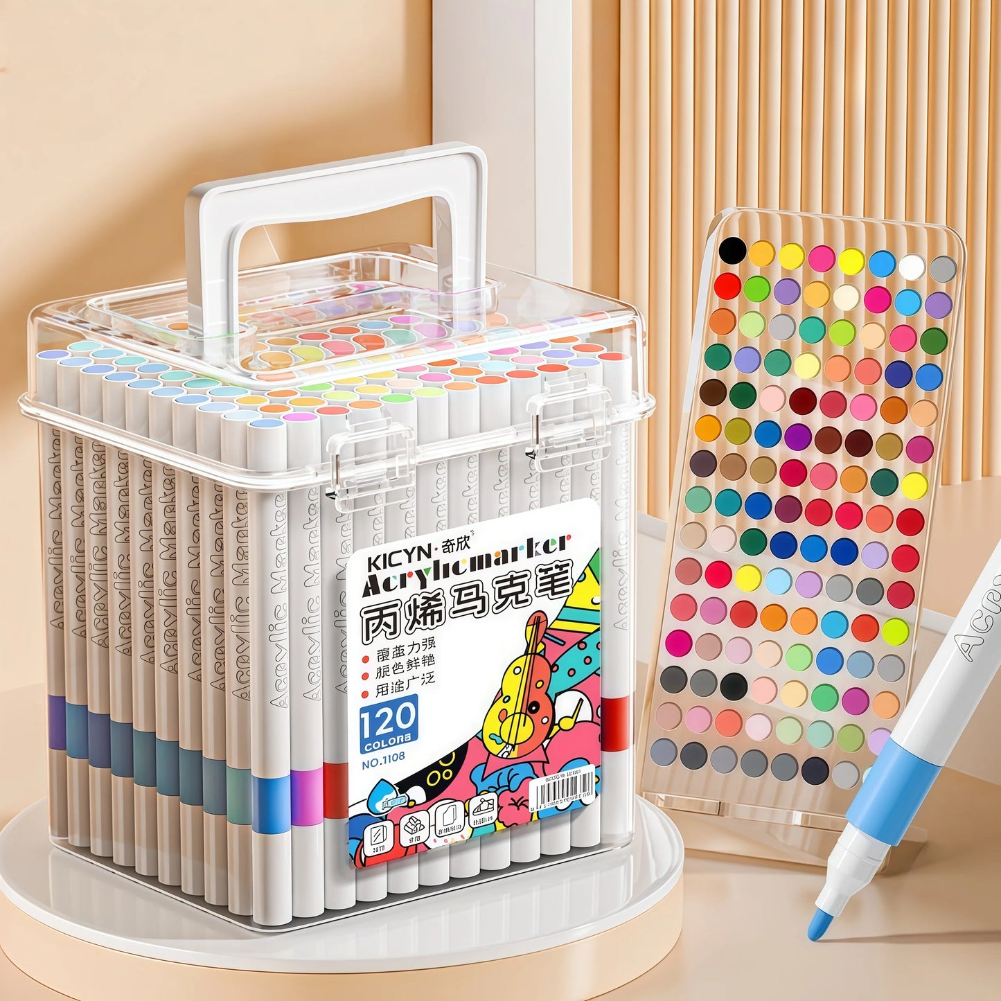 Water-Washable, Non-Bleeding, Layerable Acrylic Markers for Primary School Students - Waterproof, Bucket-Packed Colored Pens 