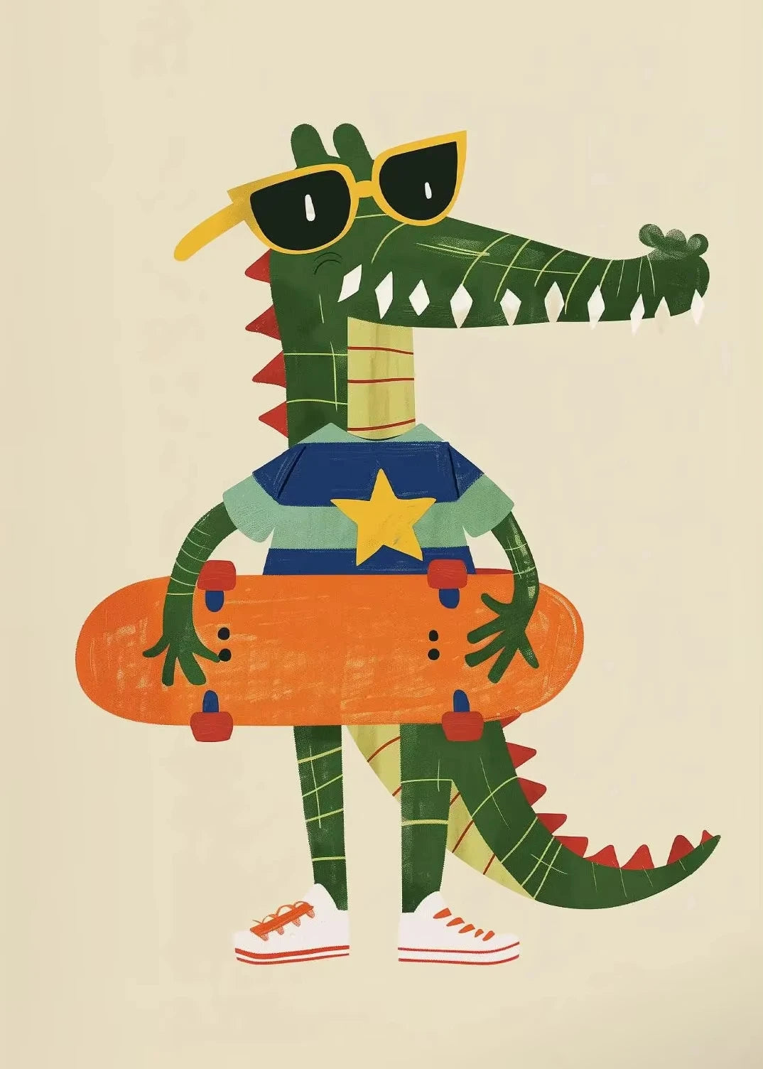 Minimalist Cute Skateboard Animal Wall Art Dog, Lion, Crocodile, Tiger, Bear, and Car Canvas Print Home Decor for Kids' Rooms