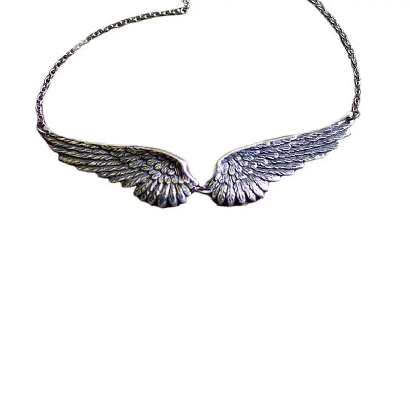 Vintage Silver Color Angel Wings Feather Choker Big Pendant Link Chains Statement Necklace for Women Wedding Tribal Gifts