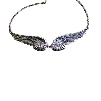Vintage Silver Color Angel Wings Feather Choker Big Pendant Link Chains Statement Necklace for Women Wedding Tribal Gifts