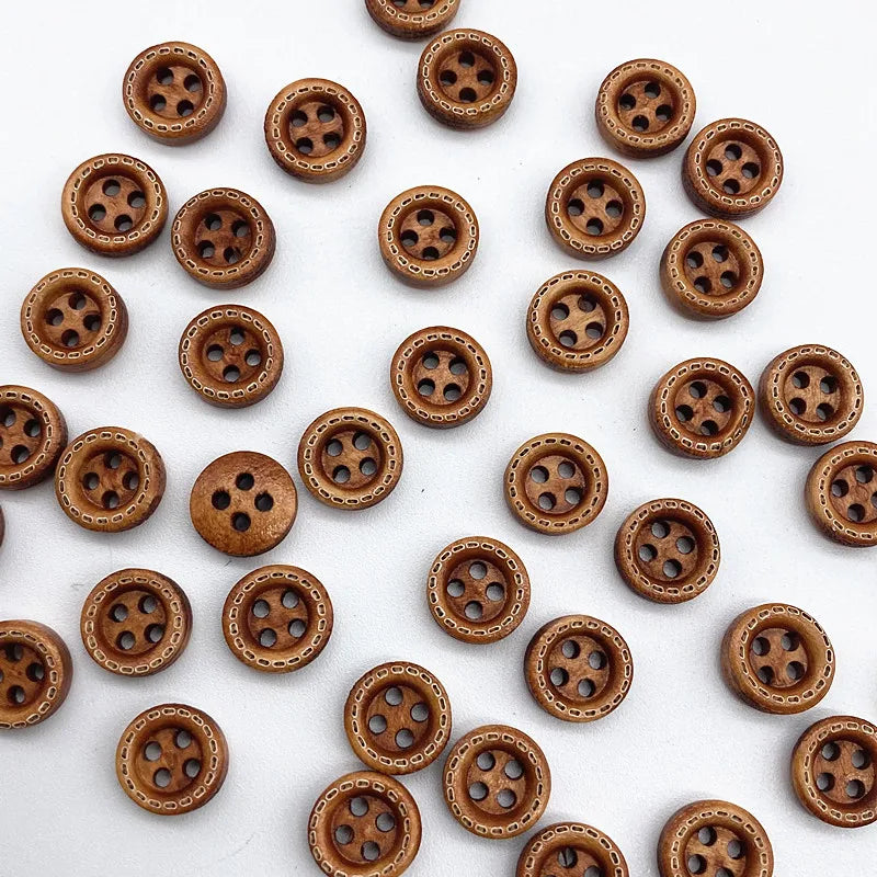 50pcs 10mm 4hole Mini Color Kids Buttons Wood Buttons Clothing Wedding Decoration Sewing Accessories