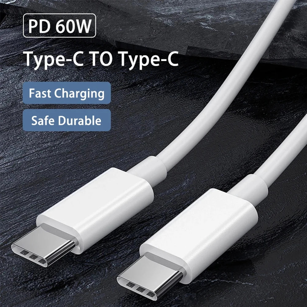 PD 60W USB C to USB Type C Cable Fast Charge Data Cable For Iphone 15 15Pro Huawei Samsung Xiaomi Data Line Black White 1M 2M