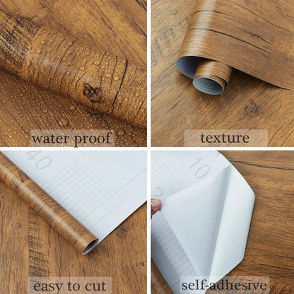 55cm Wide Wood Grain Vinyl Wallpaper for Door Wardrobe Cupboard Table Furniture Waterproof Self Adhesive Stickers Home Decor 