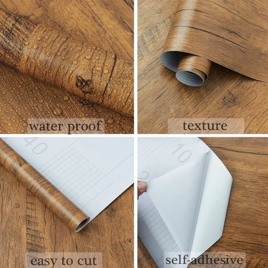 55cm Wide Wood Grain Vinyl Wallpaper for Door Wardrobe Cupboard Table Furniture Waterproof Self Adhesive Stickers Home Decor 
