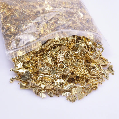 50pcs/Lot Vintage Gold Color Random Mix Small Cute Pendant Charm Metal Alloy Jewelry Making Handmade Materials To Make Bracel