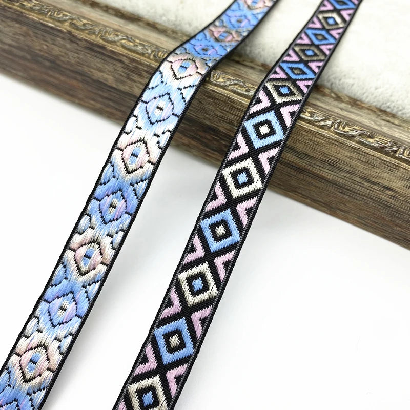 2 yards/lot 13mm Vintage Ethnic Embroidery Ribbon Lace Trim DIY Clothes Bag Accessories Embroidered Fabric - 01