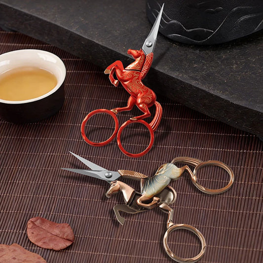 Chinese-style retro elements, unicorn horse, cross-stitch, tea art, tea ceremony, tailor, thread trimming, scissors