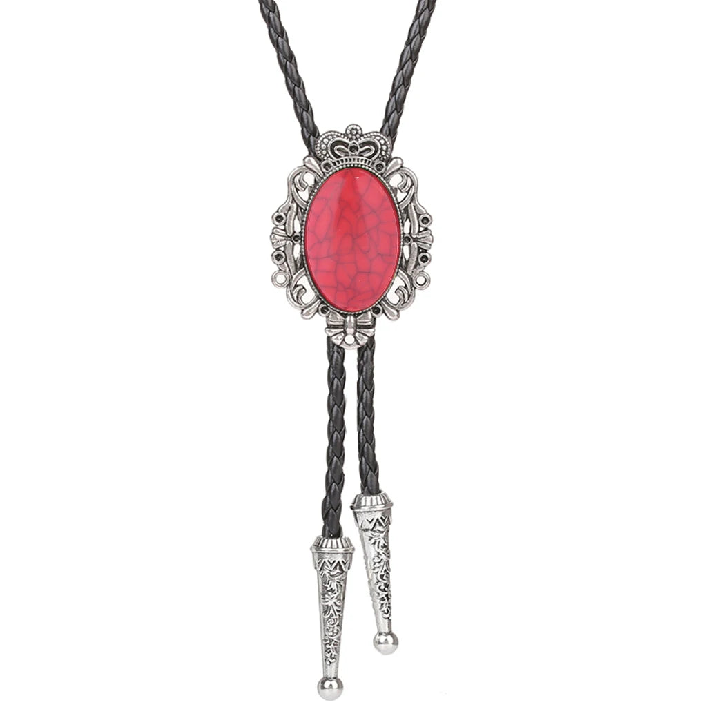 Bolo Tie Western Cowboy Opal Rodeo Leather Necktie - 11