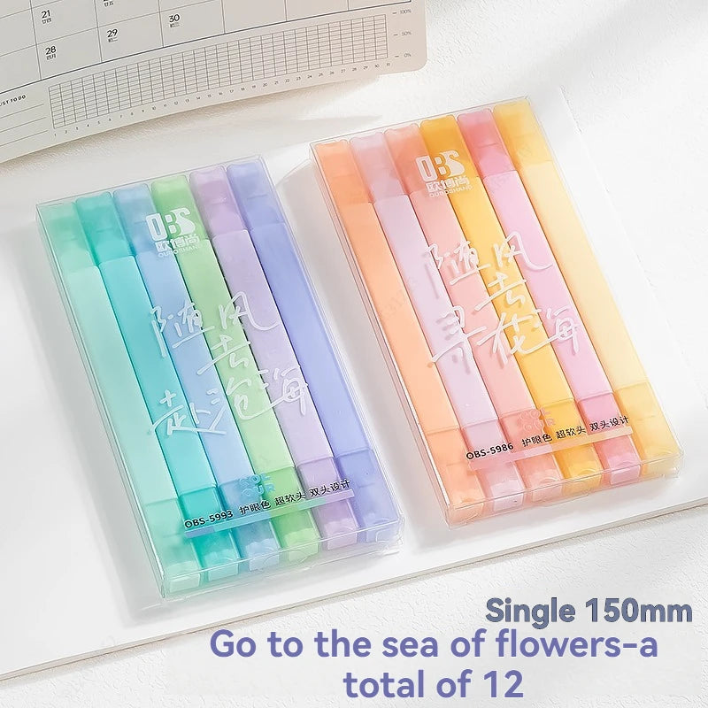 6/12 Colors Highlighters Cute Pastel Pens Bible Pens Soft Tip Aesthetics Markers Kawaii Stationary for Students School Suppli
