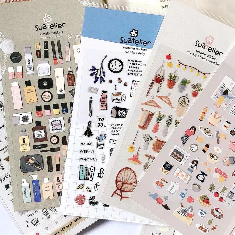 Korean Suatelier Stickers Cute Home Style Scrapbooking DIY Junk Journal Diary Stationery Deco Sticker Handiwork Craft Supplie