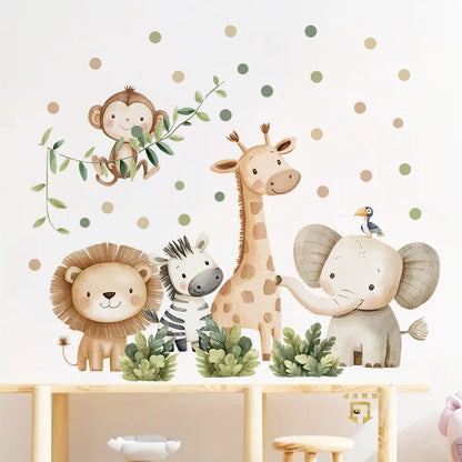 Cute Forest Animals Wall Stickers for Kids Rooms Children Boys Girls Baby Room Decoration Nursery Wallpaper Vinyl Elephant Li