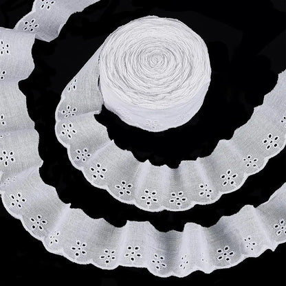 15 Yards Cotton Lace Trim 1-5/8 inch White Cotton Eyelet Lace Ribbon Floral Embroidery Ruffle Lace Trim Wavy Edge Floral Cott