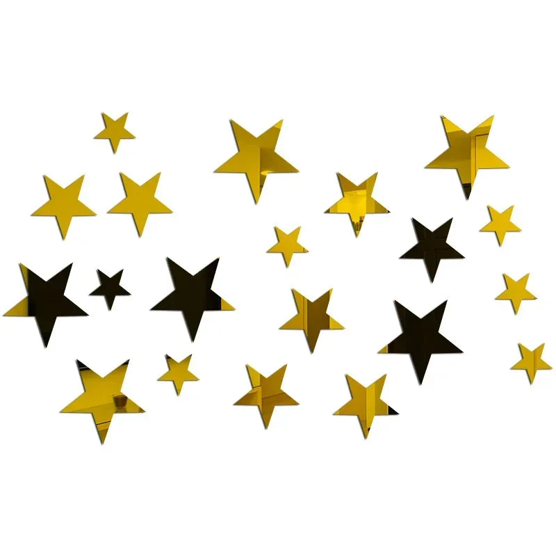 20pcs Star Wall Sticker 3D Acrylic Irregular Mirror Vanity Living Room Decoration Cartoon Wall Stickers for Kids Room Home De