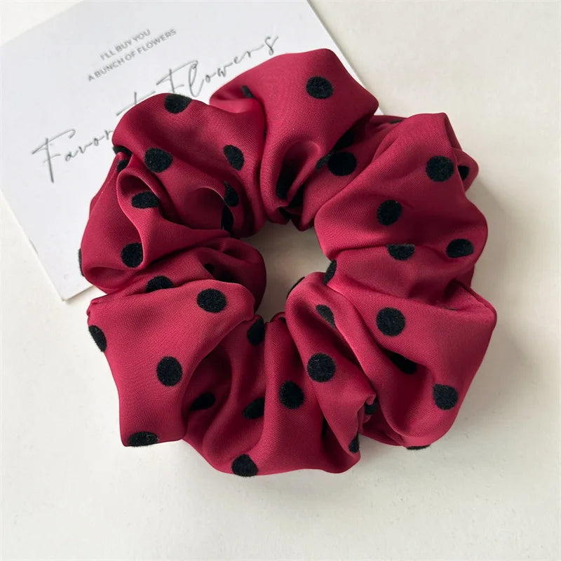 Korean Women Hair Simple Satin Scrunchies Wave Point Hair Band For Girls Ponytail Holder Rubber Bands Hair Ties Hair Accessor